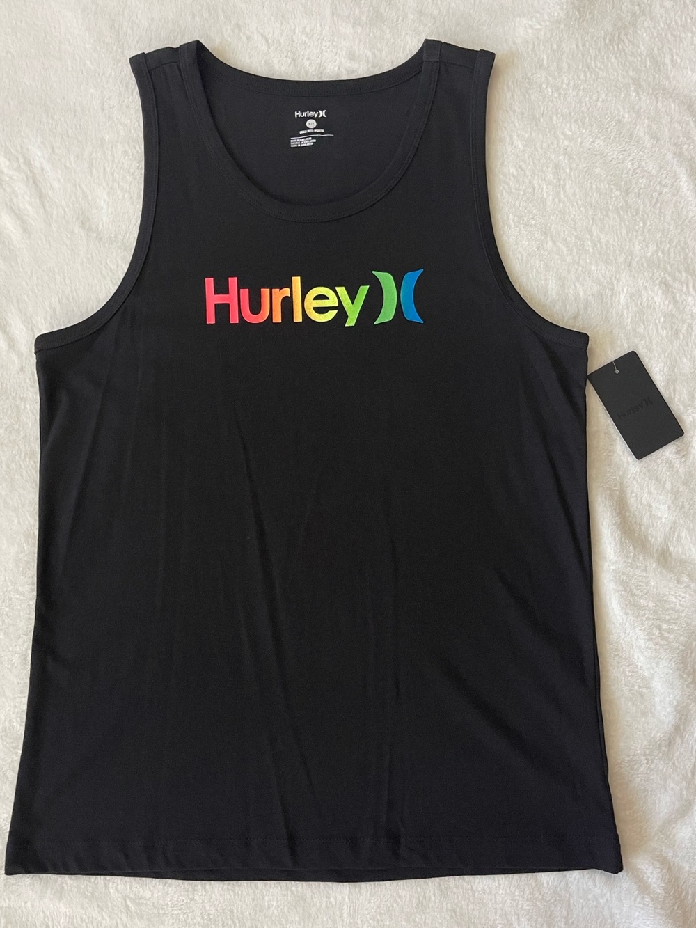 Hurley Small Black Tank with Rainbow Multicolor Logo